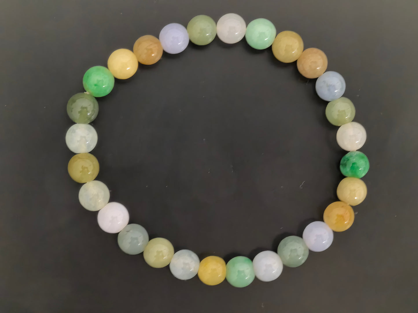 Natural Grade-A Jadeite Bracelet – Multicolor Glutinous Burmese Jade Beads 6.5mm