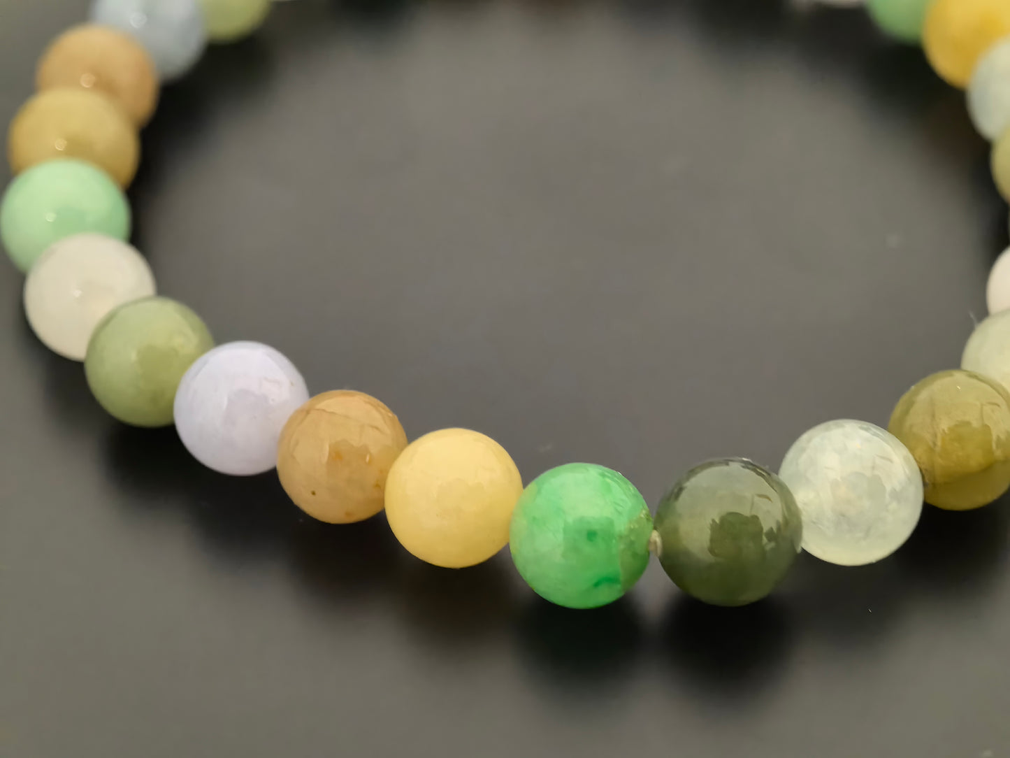 Natural Grade-A Jadeite Bracelet – Multicolor Glutinous Burmese Jade Beads 6.5mm