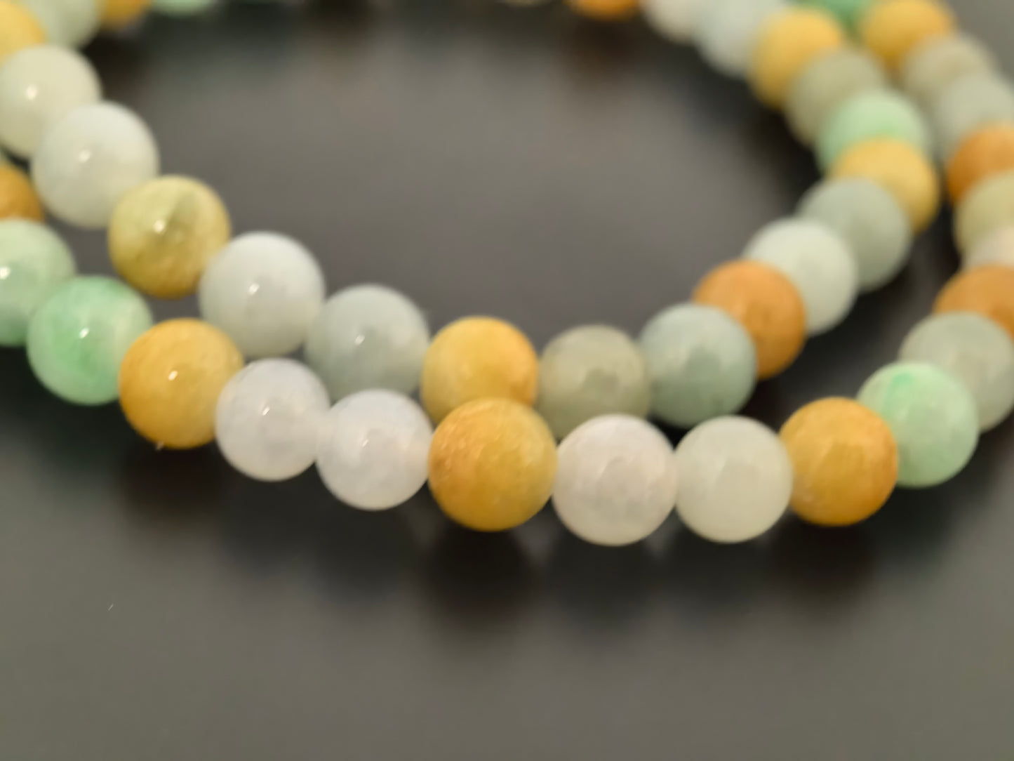 Natural Grade-A Jadeite Bracelet – Multicolor Glutinous Burmese Jade Beads Double Wrap 6mm
