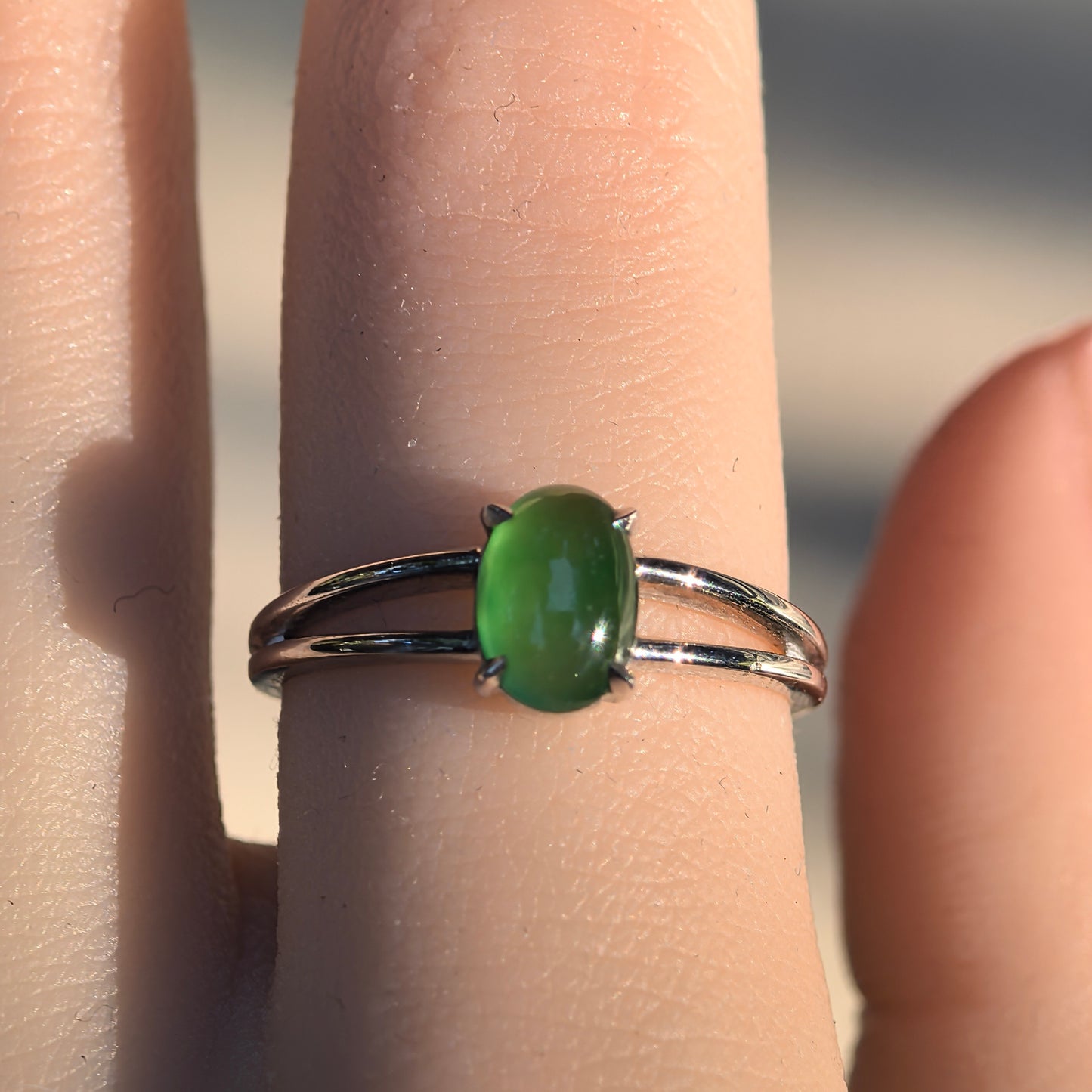 Natural Grade-A Jadeite Icy Green Solitaire Ring – Burmese Jade Pt950 Platinum Setting