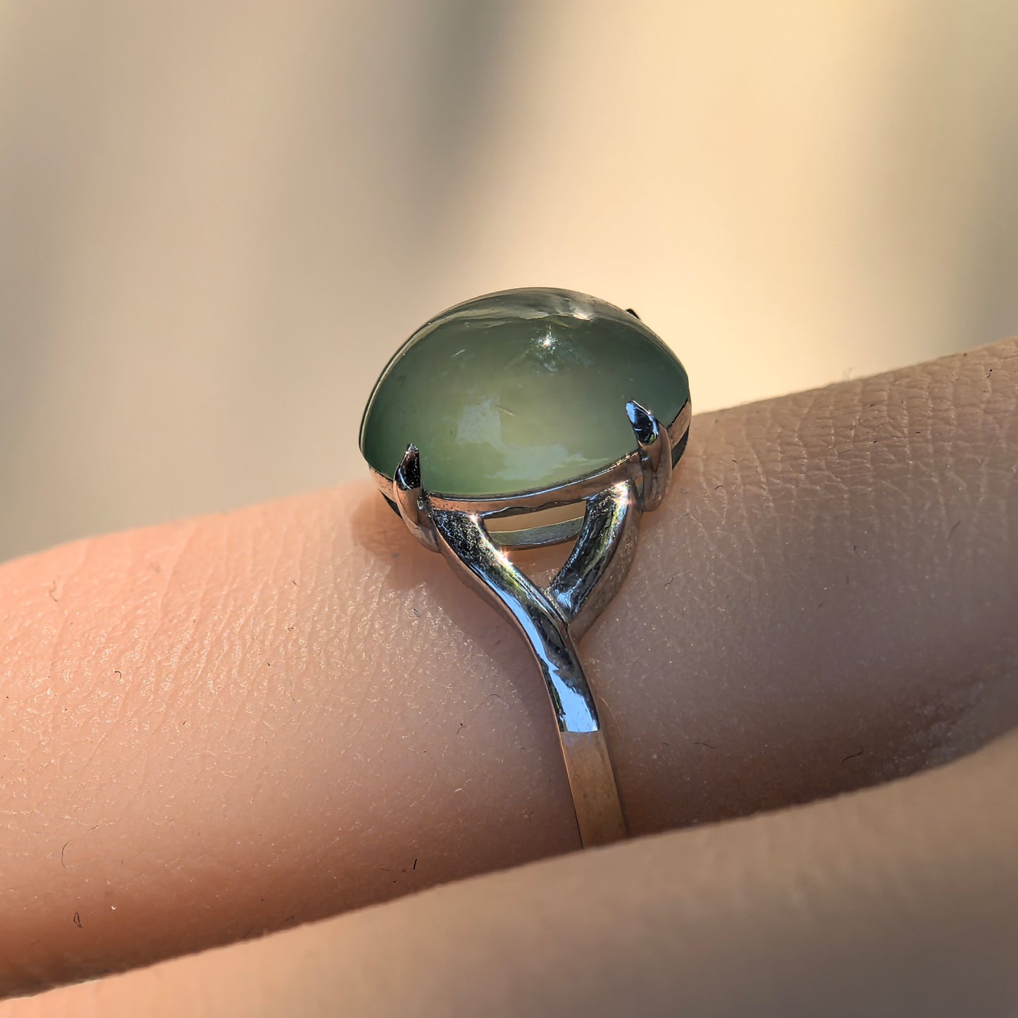Natural Grade-A Jadeite “Grape Green” Cabochon Ring – Icy Glutinous Jade with Platinum Pt950 Setting · Burmese Jade
