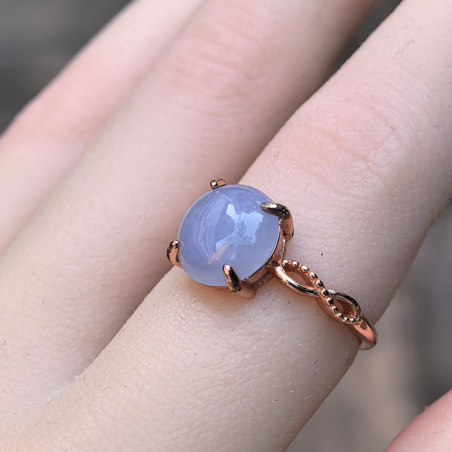 Natural Grade-A Jadeite Lavender Cabochon Silver-Set Ring · Burmese Jade