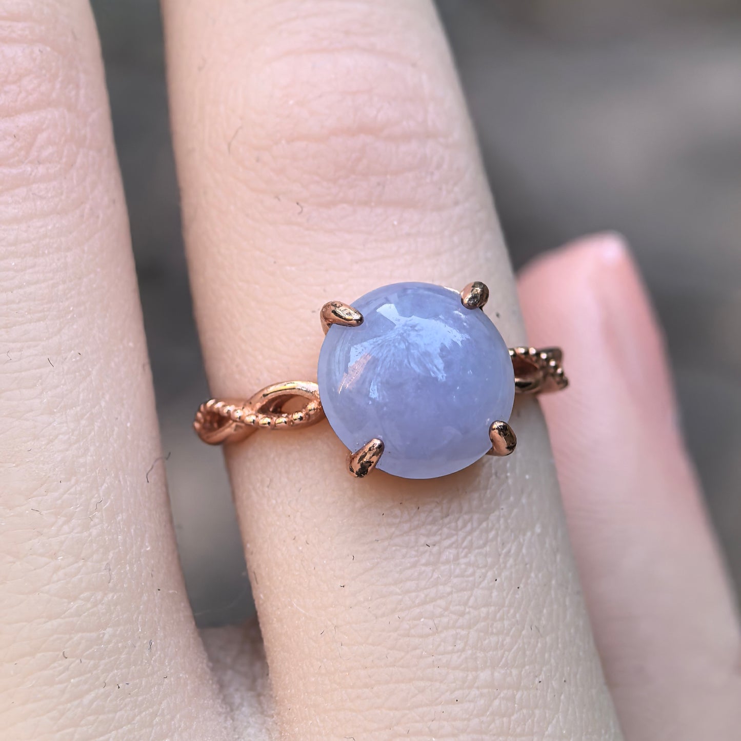 Natural Grade-A Jadeite Lavender Cabochon Silver-Set Ring · Burmese Jade