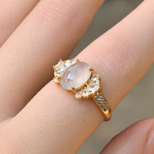 Natural Grade-A Silver-Set Icy White Jadeite Ring · Burmese Jadeite