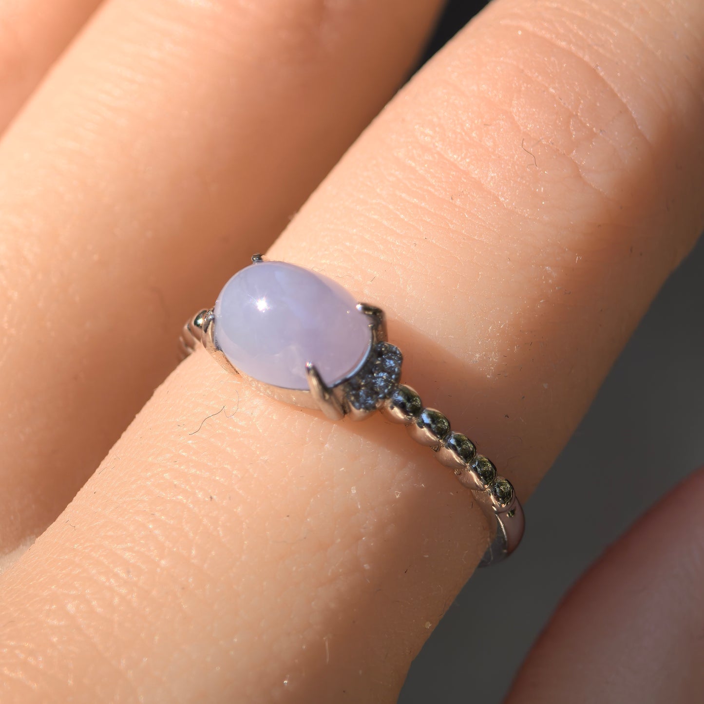 Natural Grade-A Silver-Set Glutinous Icy Lavender Jadeite Ring · Burmese Jadeite