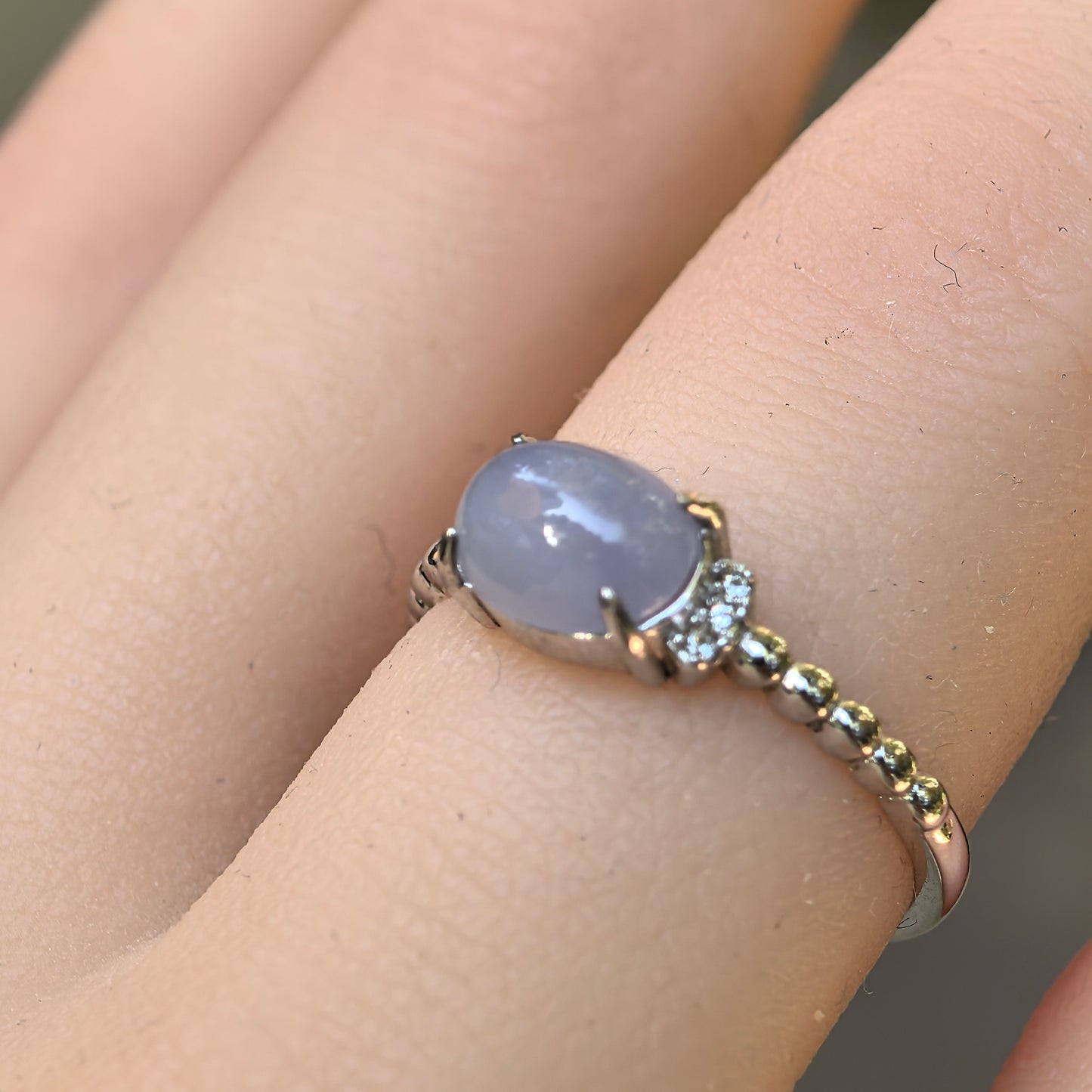 Natural Grade-A Silver-Set Glutinous Icy Lavender Jadeite Ring · Burmese Jadeite