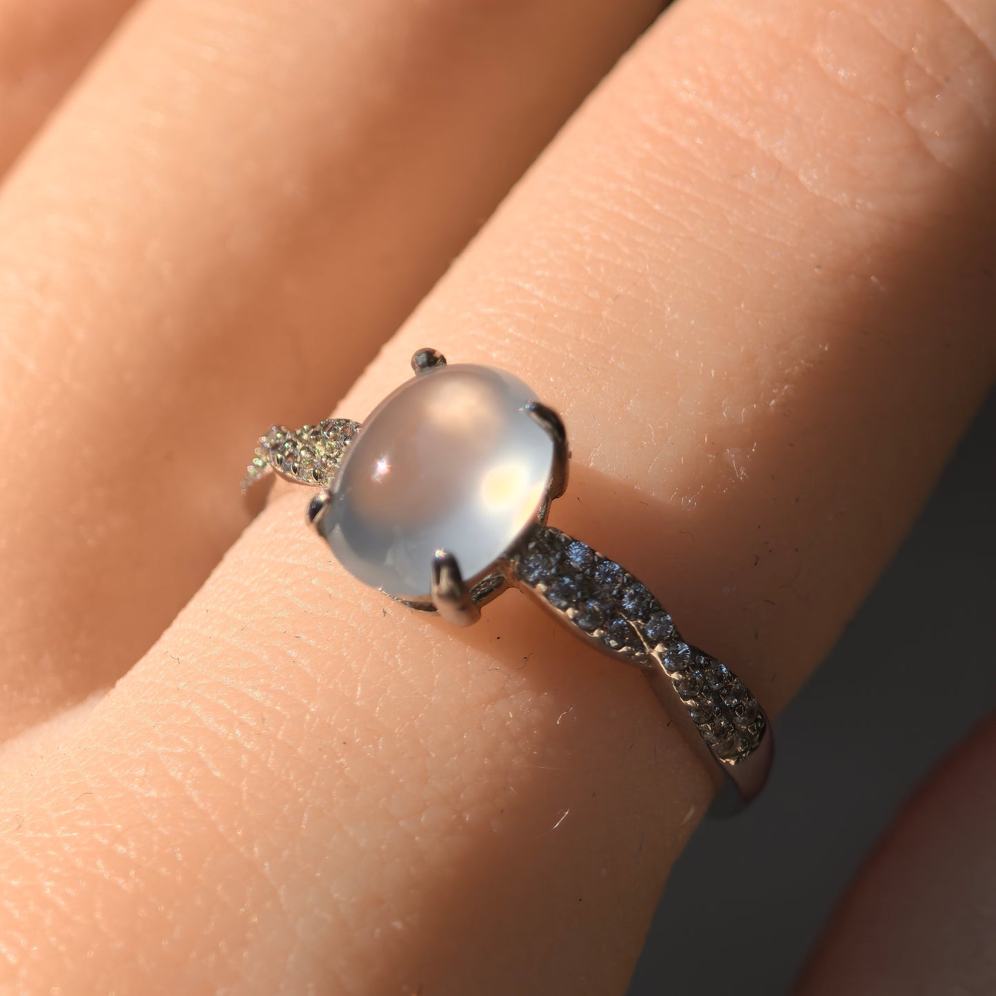 Natural Grade-A Silver-Set High Icy White Jadeite Ring · Burmese Jadeite