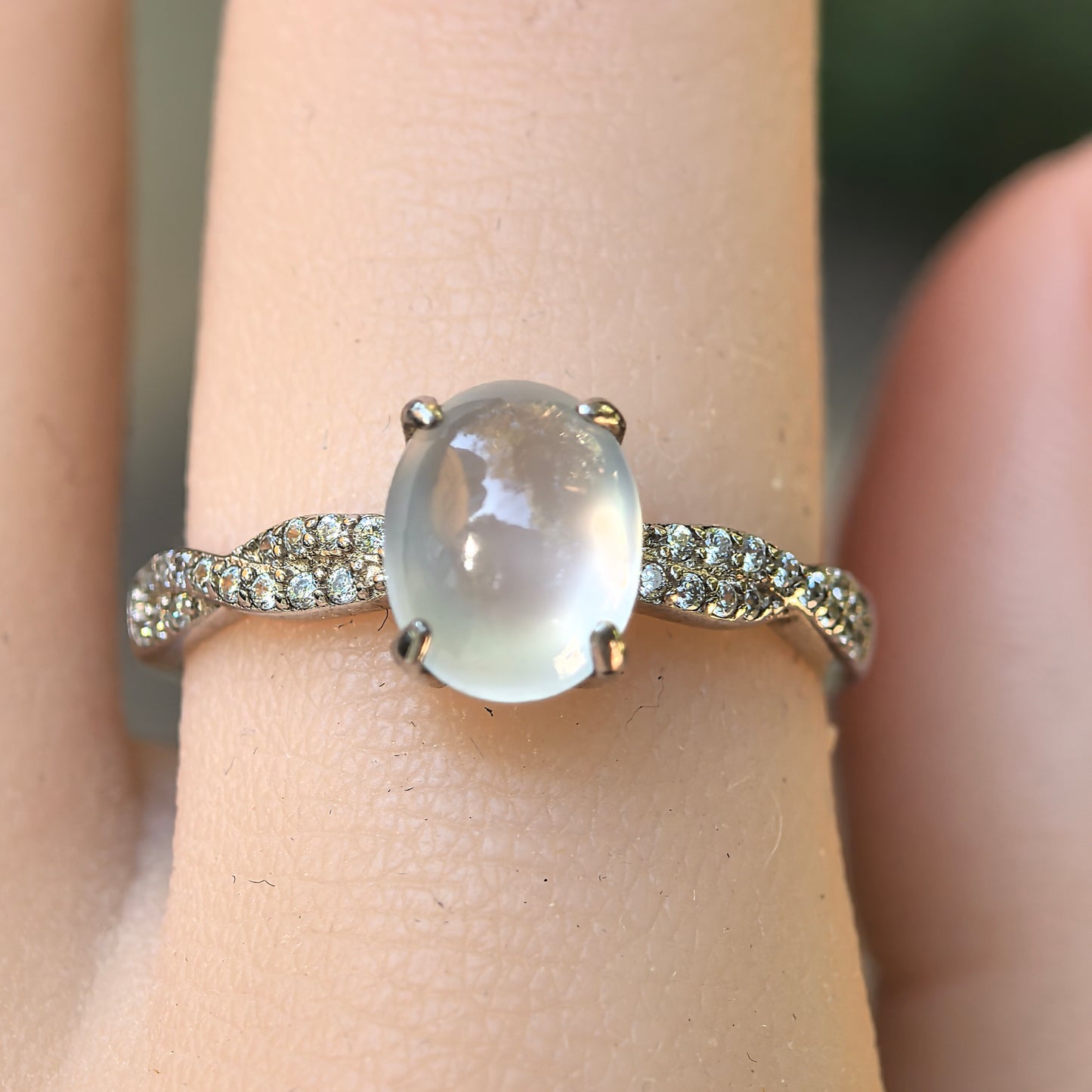 Natural Grade-A Silver-Set High Icy White Jadeite Ring · Burmese Jadeite