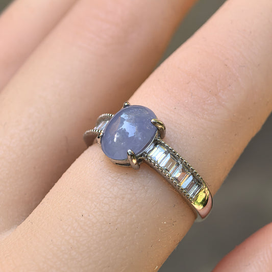 Natural Grade-A Silver-Set Glutinous Icy Lavender Jadeite Oval Ring · Burmese Jadeite