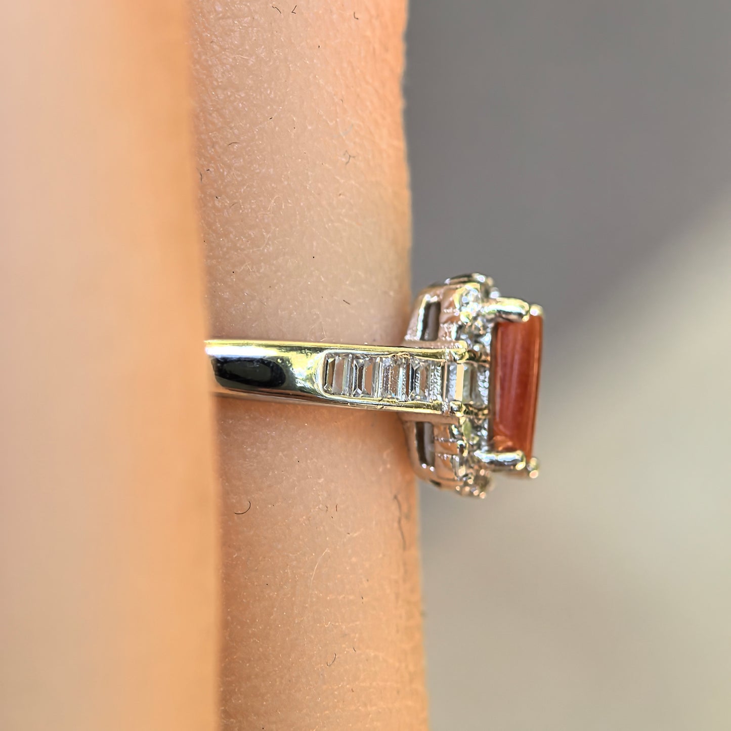 Natural Grade-A Silver-Set Red Jadeite Rectangular Ring · Burmese Jade