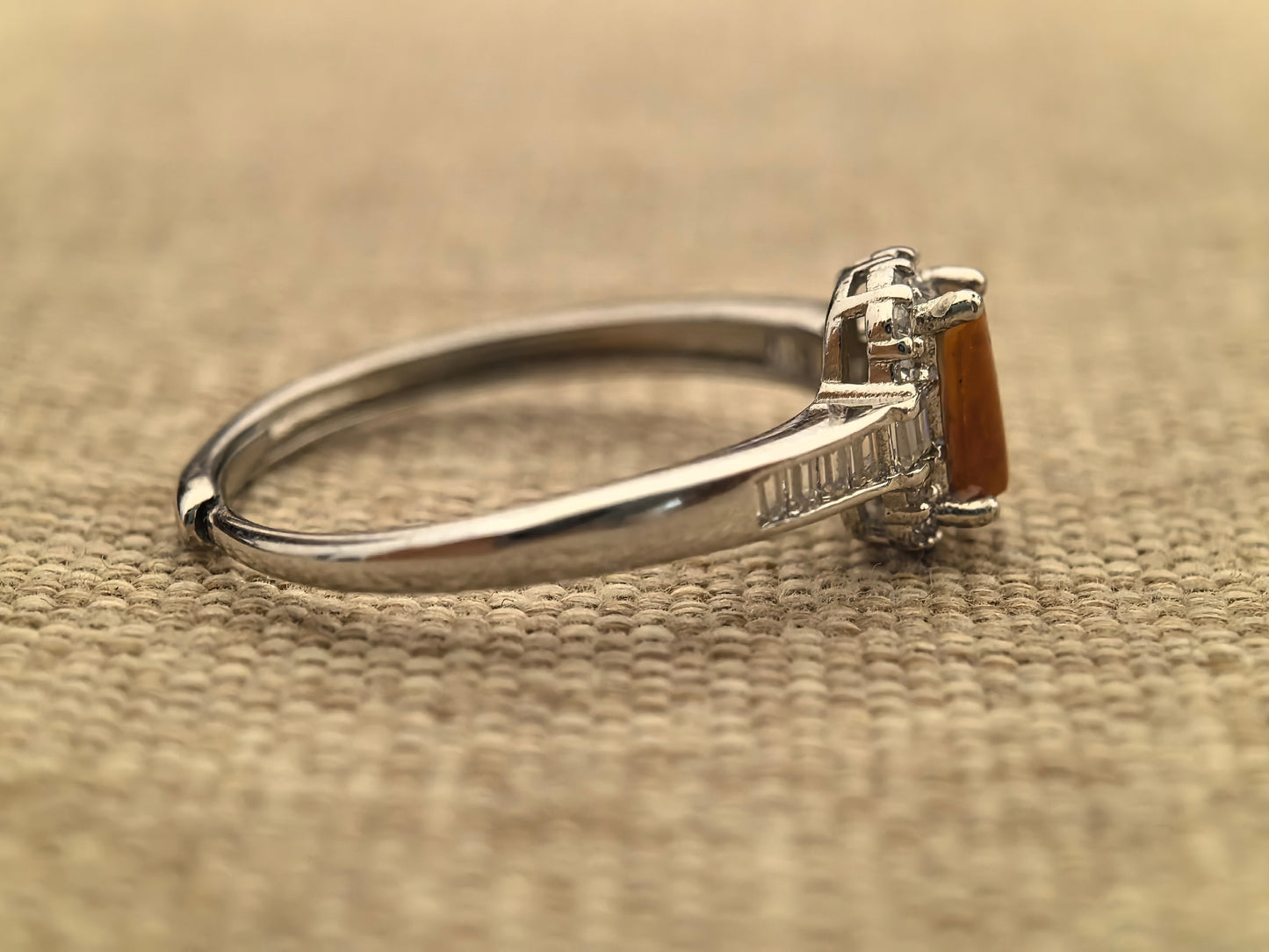 Natural Grade-A Silver-Set Red Jadeite Rectangular Ring · Burmese Jade