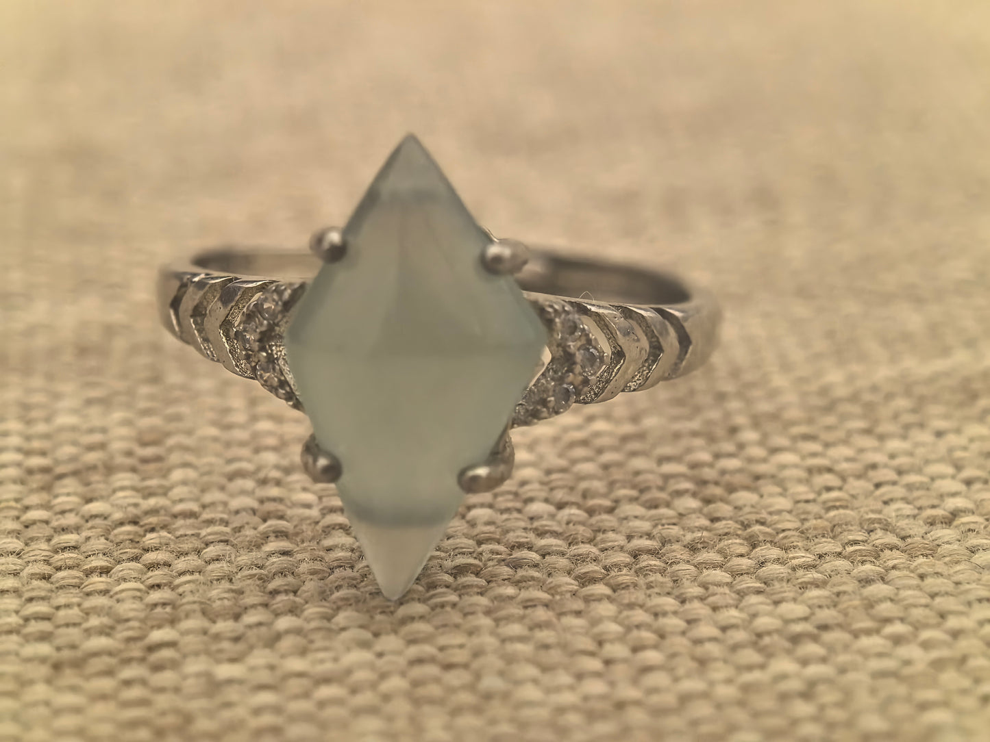 Natural Grade-A Silver-Set Icy Lake Green Faceted Jadeite Ring · Burmese Jadeite