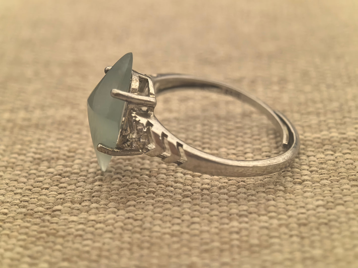 Natural Grade-A Silver-Set Icy Lake Green Faceted Jadeite Ring · Burmese Jadeite