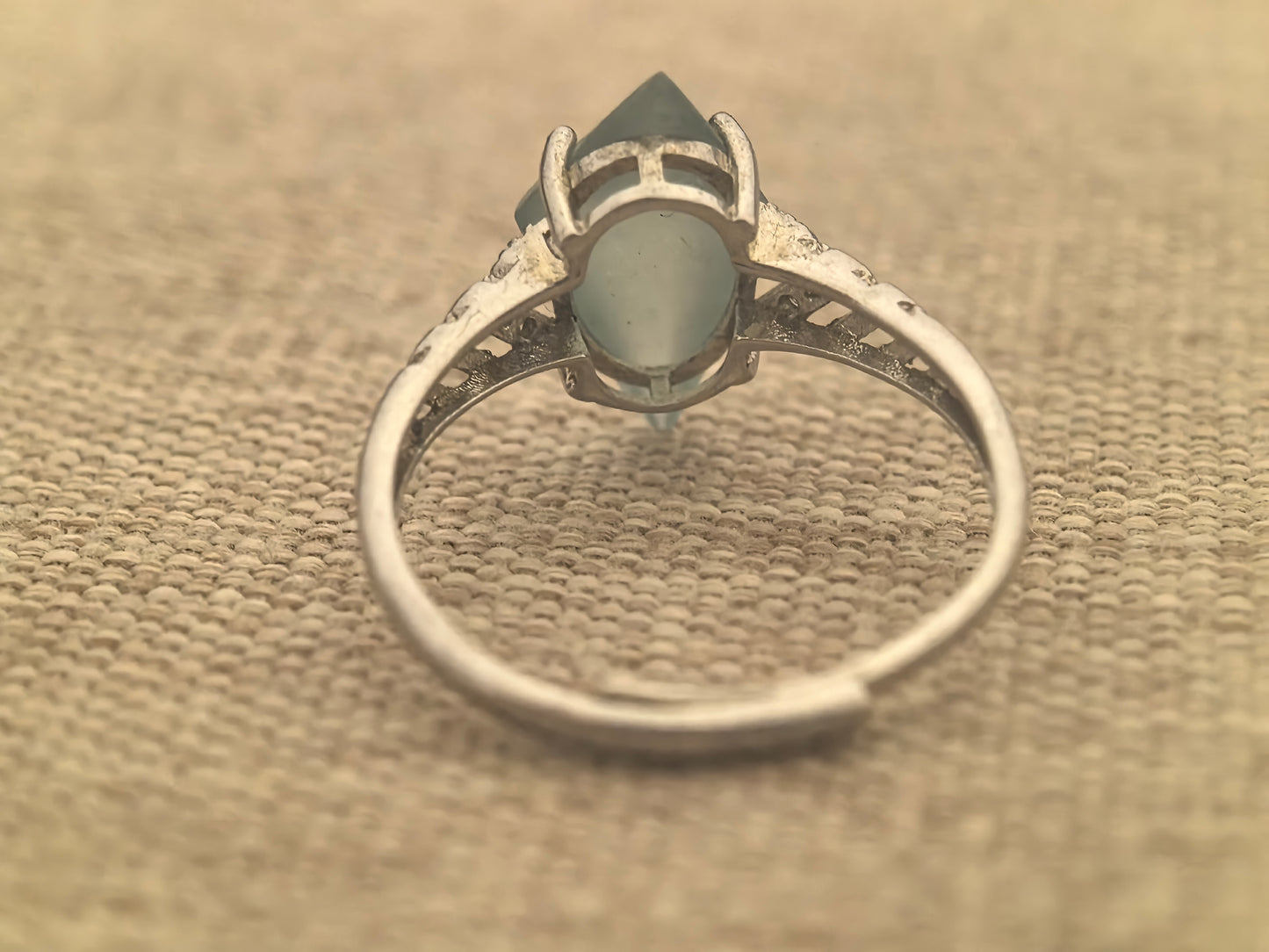 Natural Grade-A Silver-Set Icy Lake Green Faceted Jadeite Ring · Burmese Jadeite