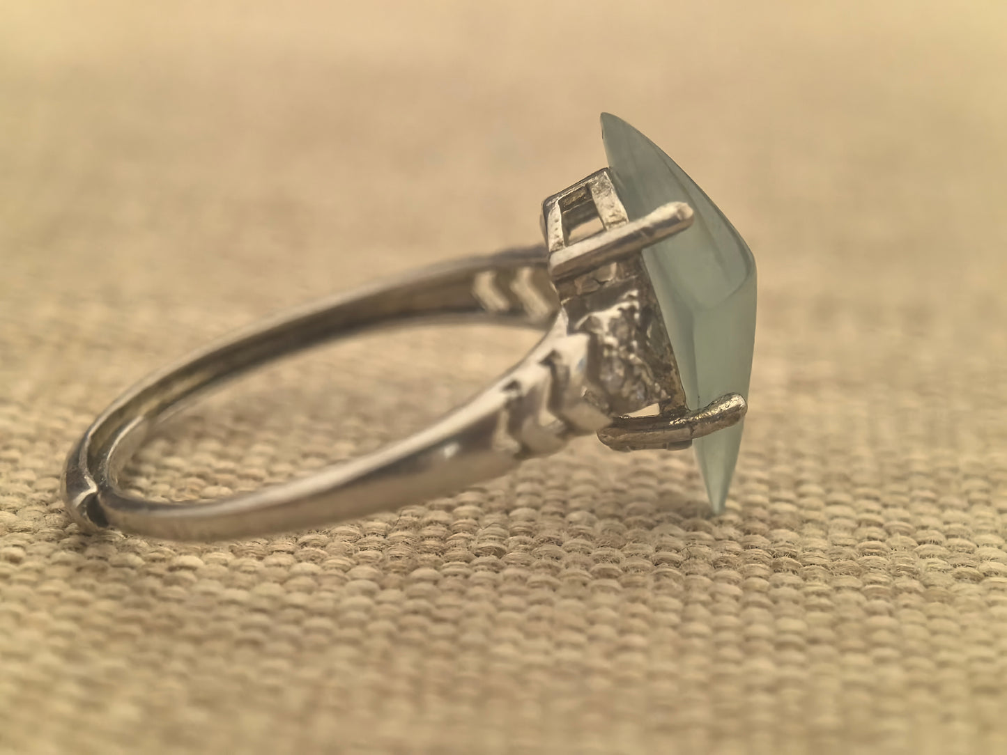 Natural Grade-A Silver-Set Icy Lake Green Faceted Jadeite Ring · Burmese Jadeite