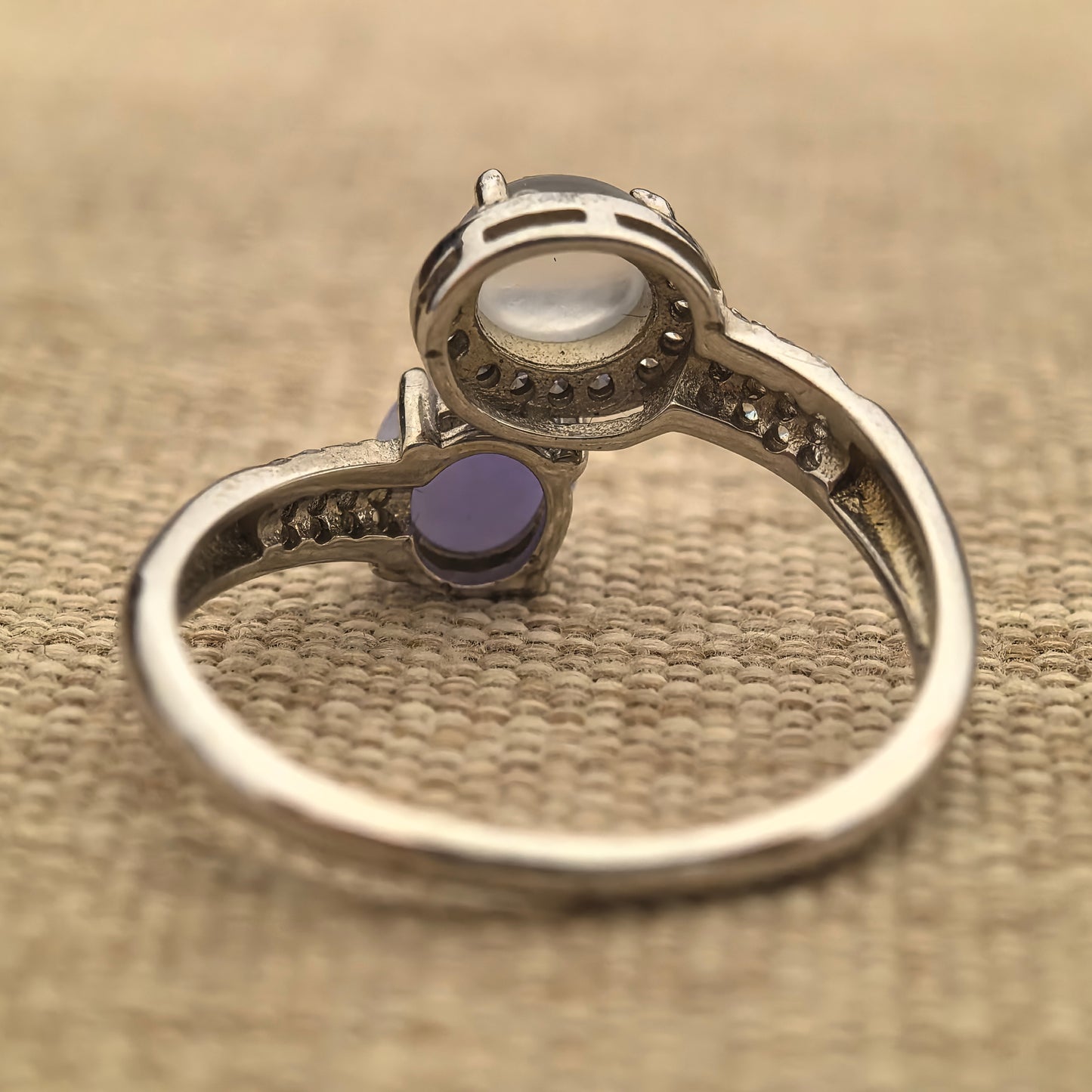 Natural Grade-A Silver-Set White Icy & Lavender Jadeite Twin Ring · Burmese Jadeite