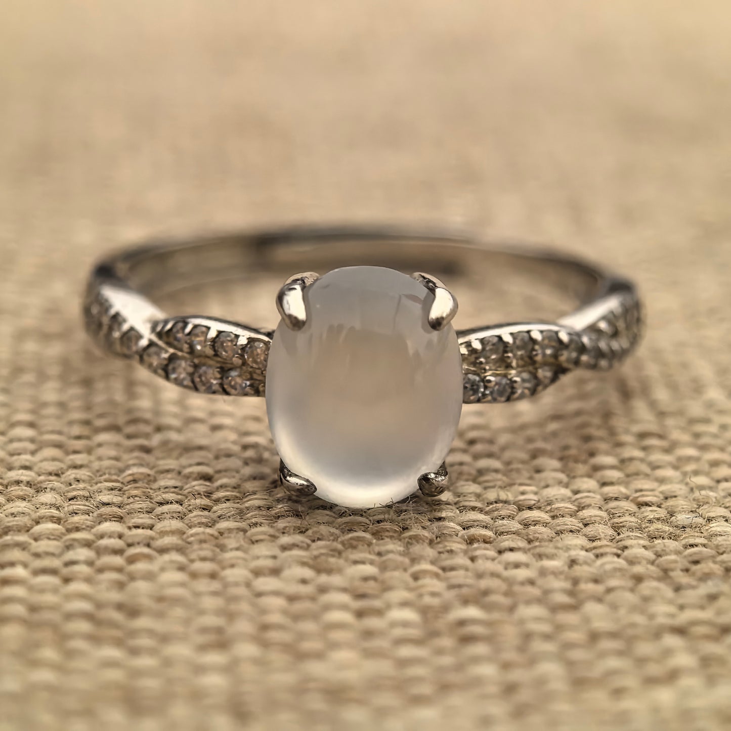 Natural Grade-A Silver-Set High Icy White Jadeite Ring · Burmese Jadeite