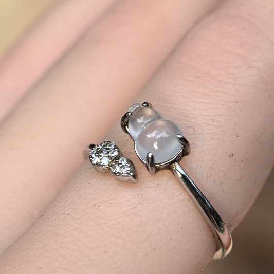 Natural Grade-A Silver-Set Icy Translucent Double Gourd (Hulu) Jadeite Open Ring · Burmese Jadeite