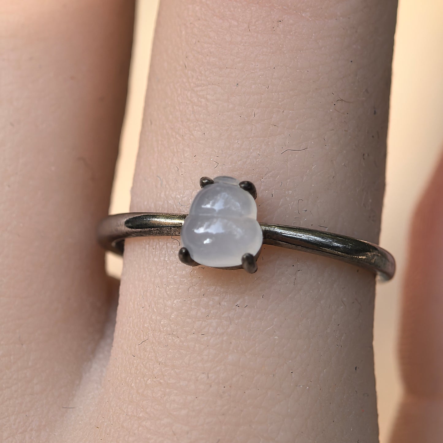 Natural Grade-A Silver-Set Glutinous Icy Hulu (Gourd) Jadeite Ring · Burmese Jadeite