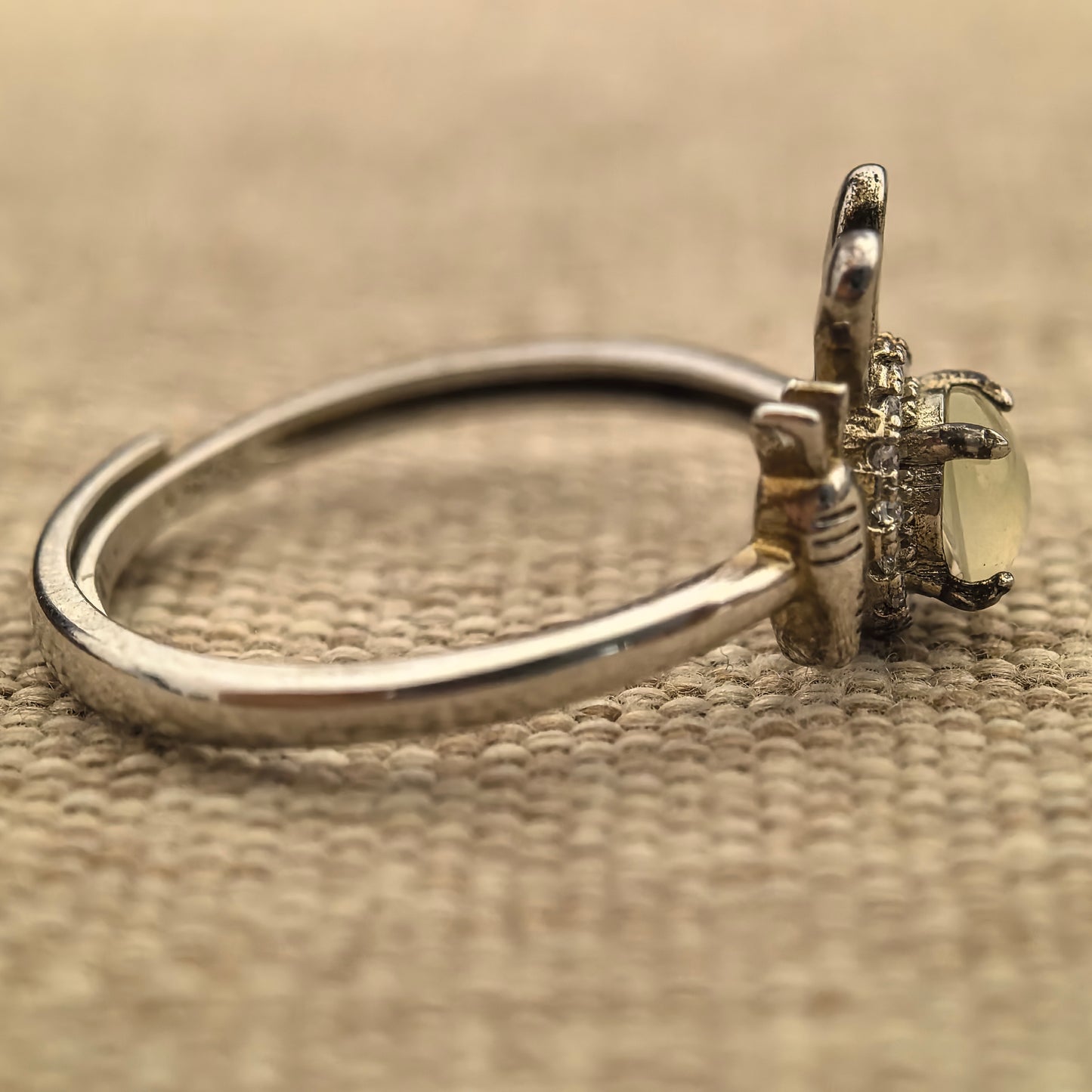 Natural Grade-A Silver-Set Icy White Bunny Jadeite Ring · Burmese Jade