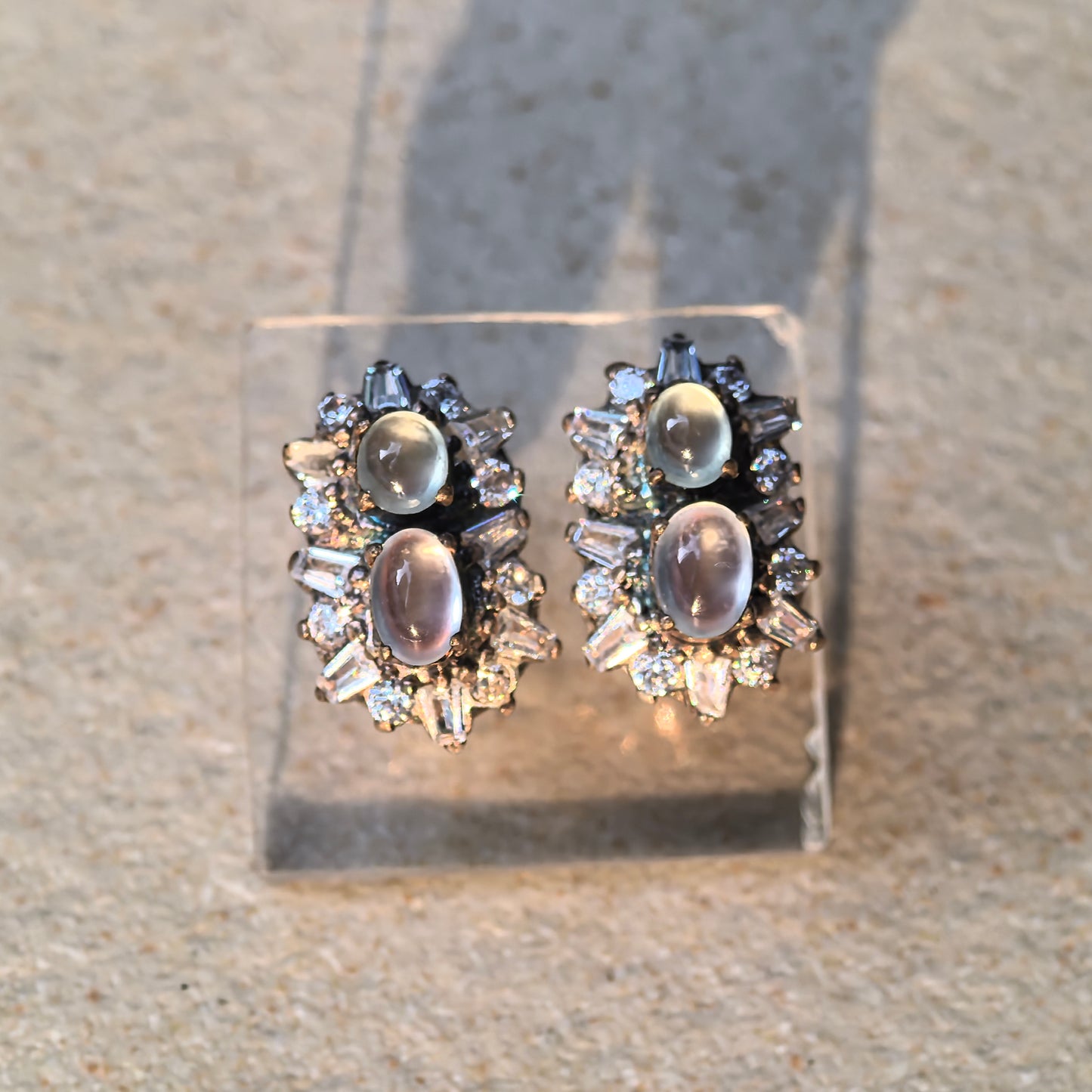 Natural Grade-A Copper-Mounted High Icy Jadeite Stud Earrings ·Burmese Jade