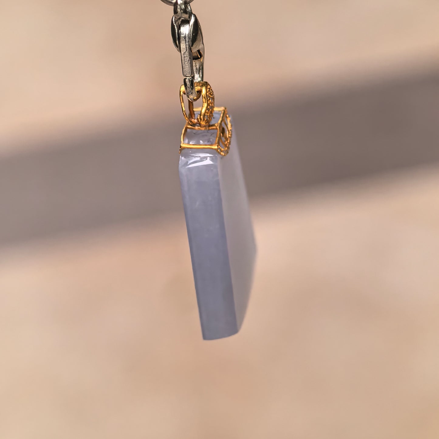 Natural Grade-A Icy Lavender Jadeite Plain Plaque Pendant in 18K Gold · Burmese Jadeite