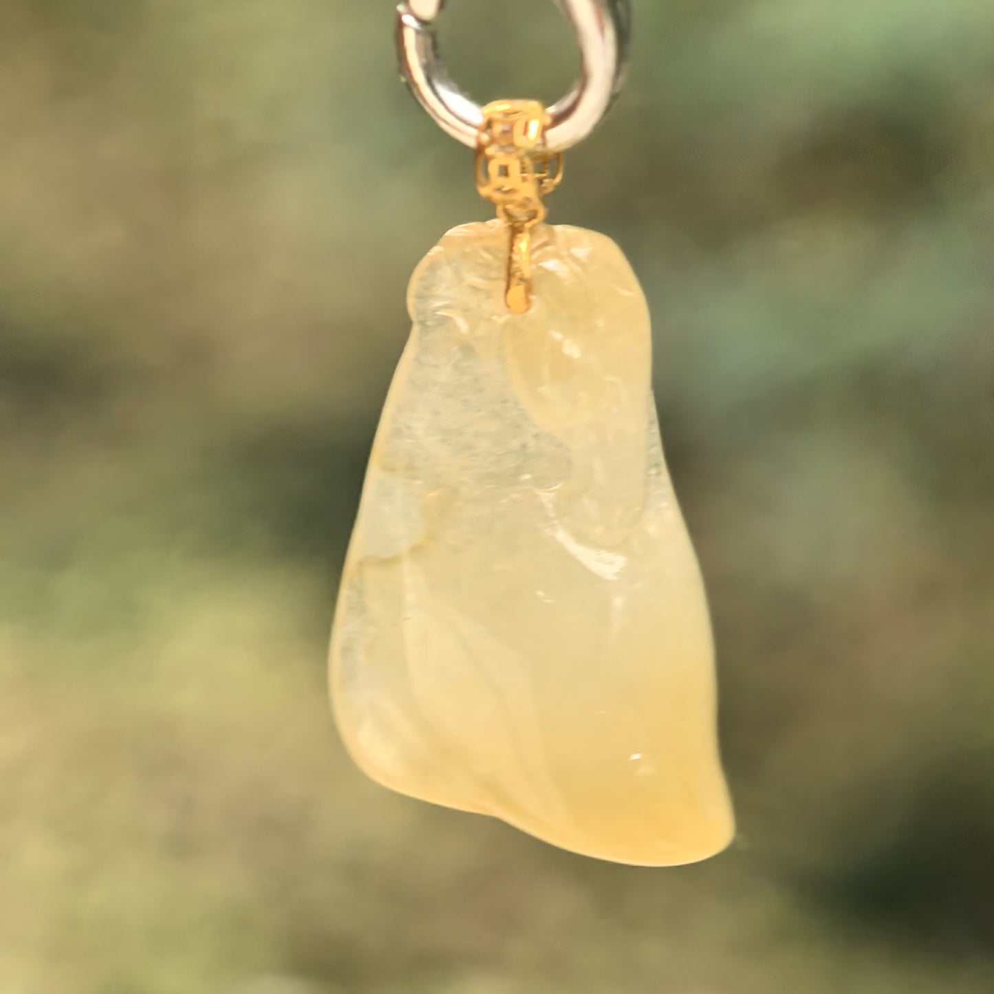 Natural Grade-A Jadeite Icy Yellow Horse Head Pendant with 18K Gold Bail · Burmese Jade