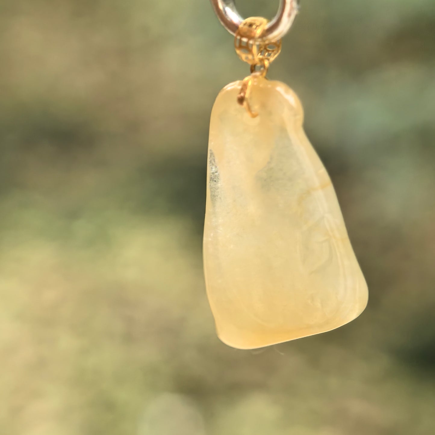 Natural Grade-A Jadeite Icy Yellow Horse Head Pendant with 18K Gold Bail · Burmese Jade