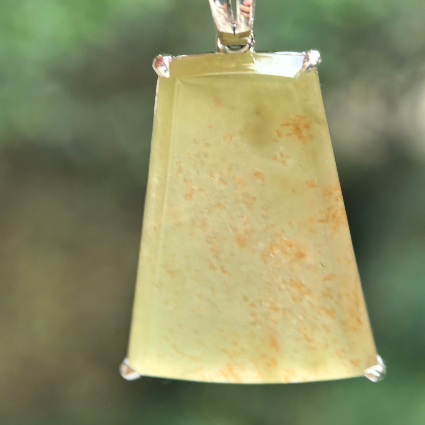 Natural Grade-A Icy Yellow Jadeite Plain Jade Plaque Pendant in Platinum Pt950 · Burmese Jadeite