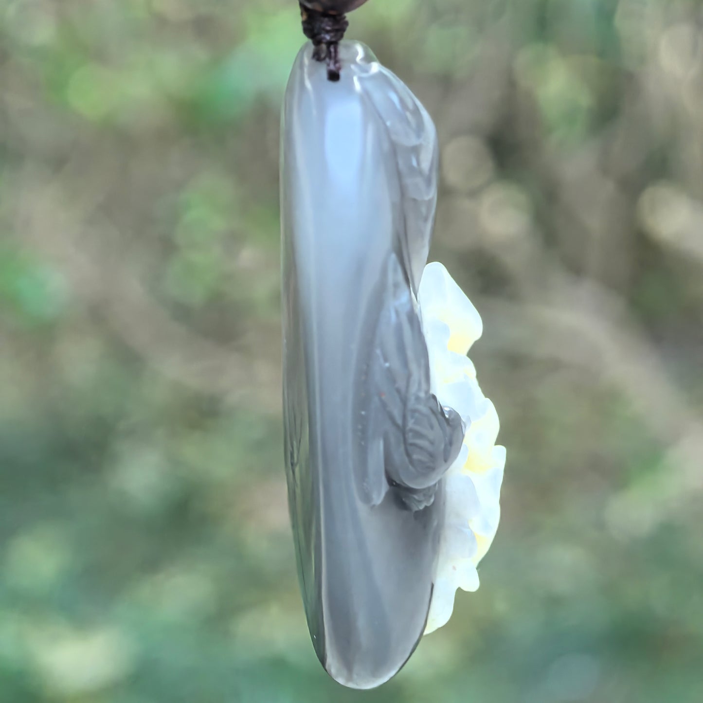 Smoky Purple Hetian Jade “White Bloom” Pendant · Natural Nephrite Jade