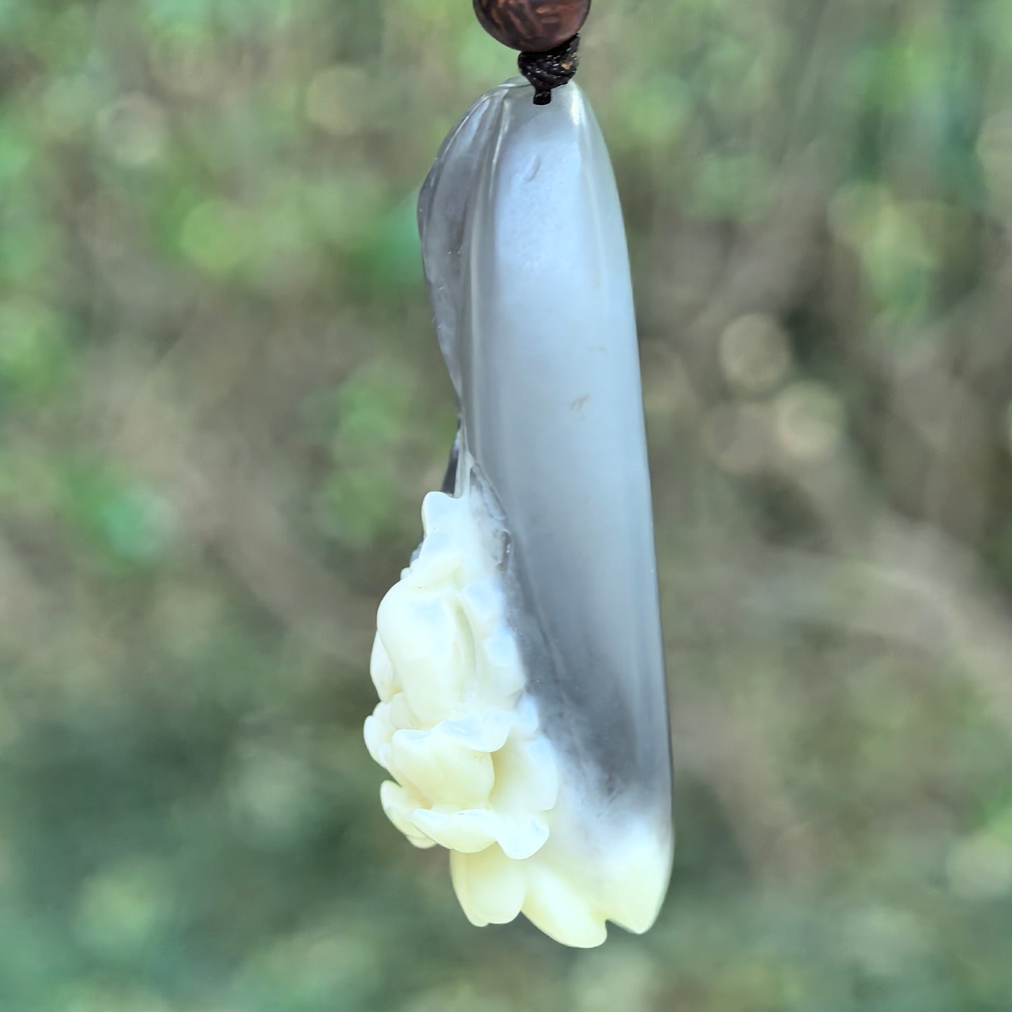 Smoky Purple Hetian Jade “White Bloom” Pendant · Natural Nephrite Jade