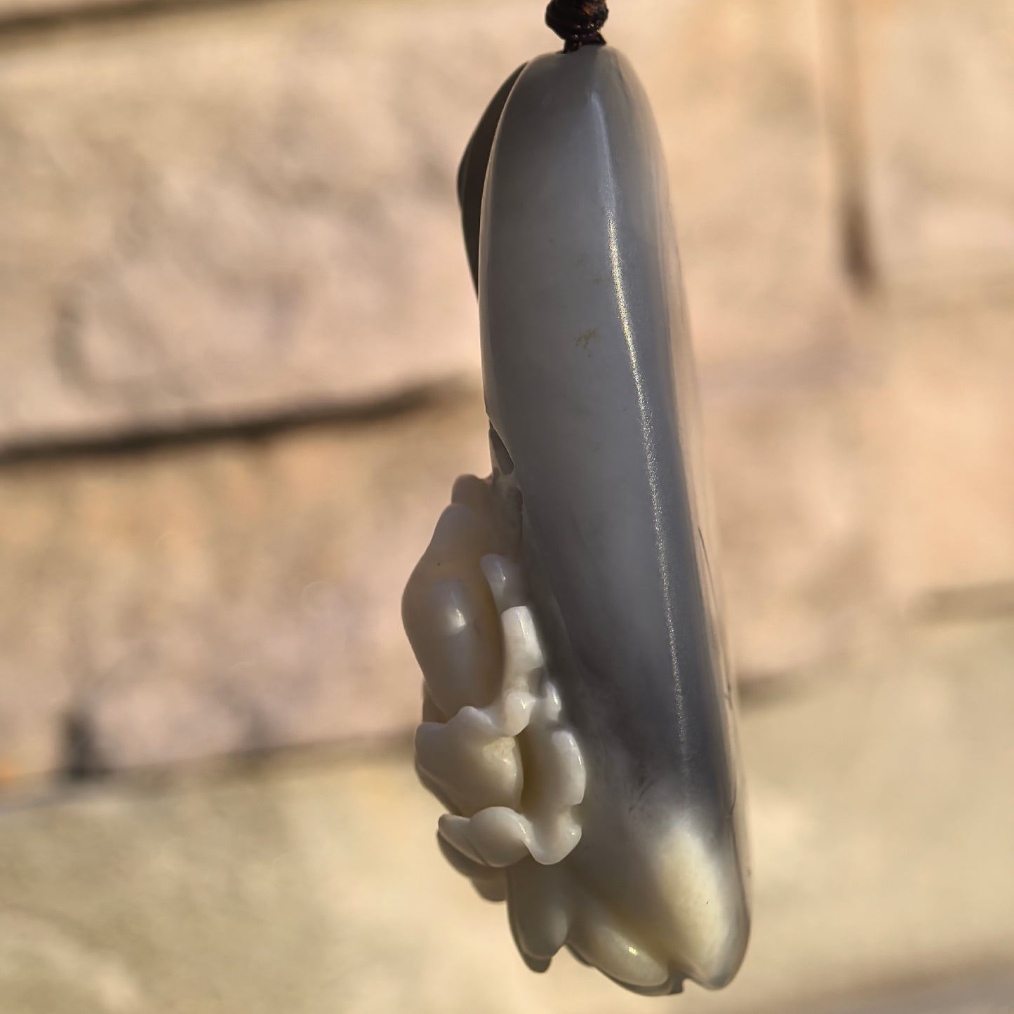 Smoky Purple Hetian Jade “White Bloom” Pendant · Natural Nephrite Jade