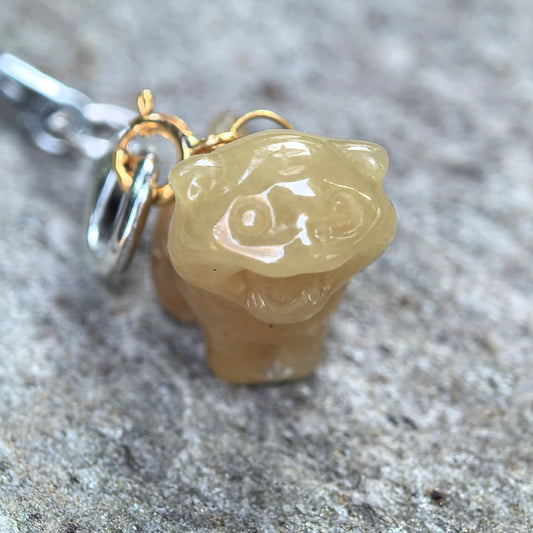 Natural Grade-A 18K Gold Bail Glutinous Icy Yellow Jadeite Tiger Charm · Burmese Jadeite