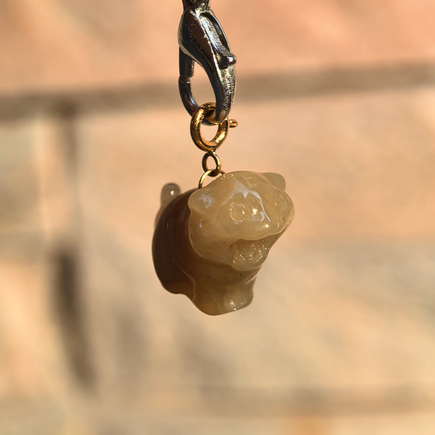 Natural Grade-A 18K Gold Bail Glutinous Icy Yellow Jadeite Tiger Charm · Burmese Jadeite