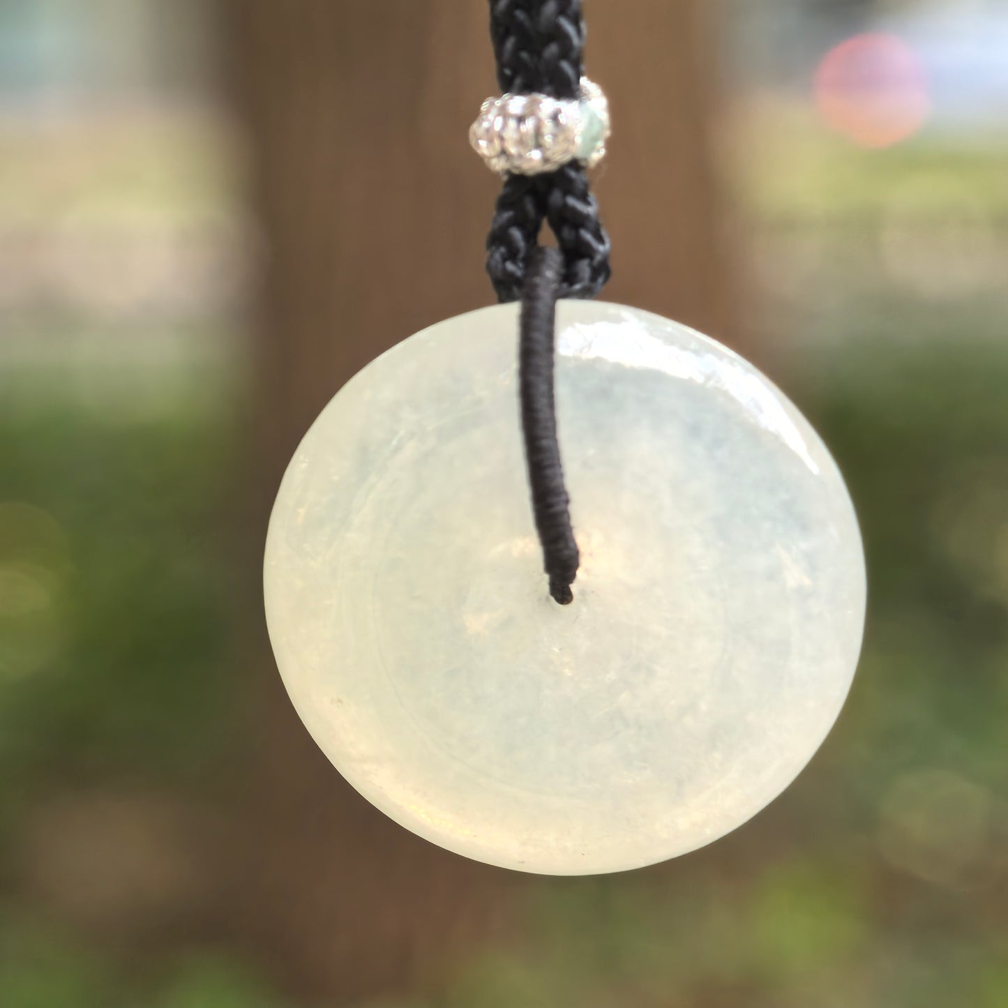 Natural Grade-A Jadeite White Glutinous Icy Peace Pendant ·Burmese Jade