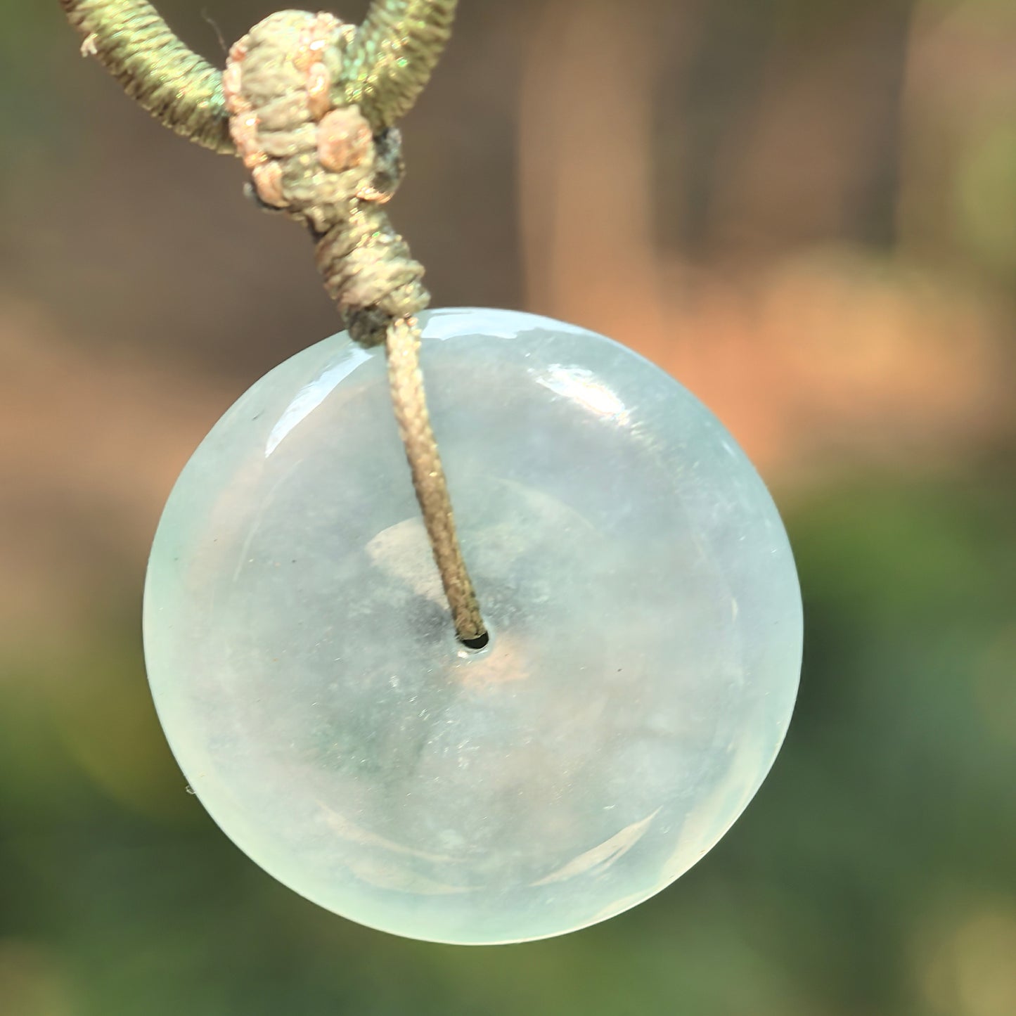 Natural Grade-A Jadeite Icy Translucent Clear-Green Peace Pendant ·Burmese Jade