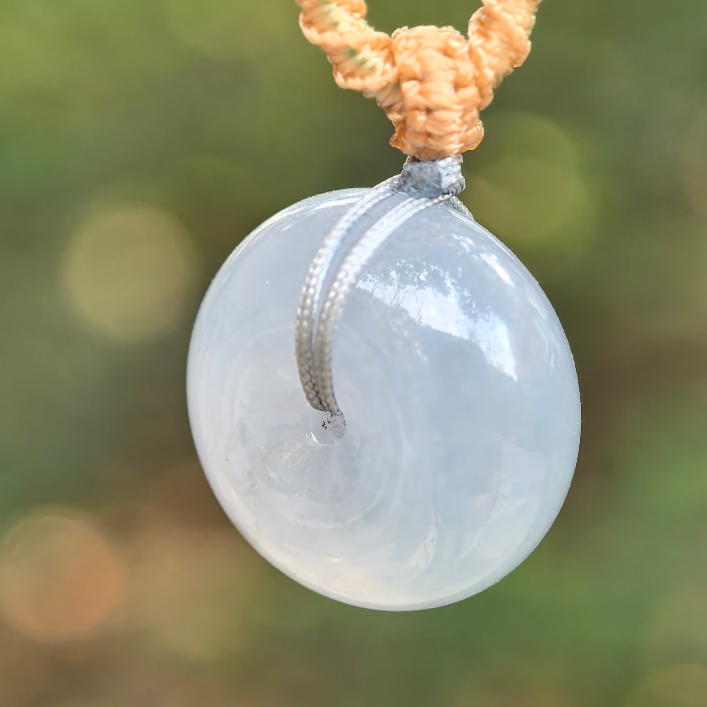 Natural Grade-A Icy Light Lavender Jadeite Thick Peace Pendant ·Burmese Jade