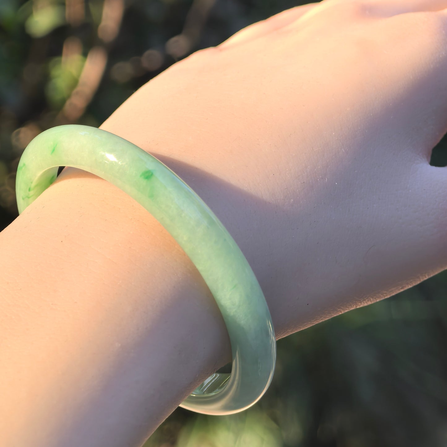 Natural Grade-A Jadeite Icy Glutinous Apple-Green D-shaped Bangle ·Burmese Jade 53.6mm
