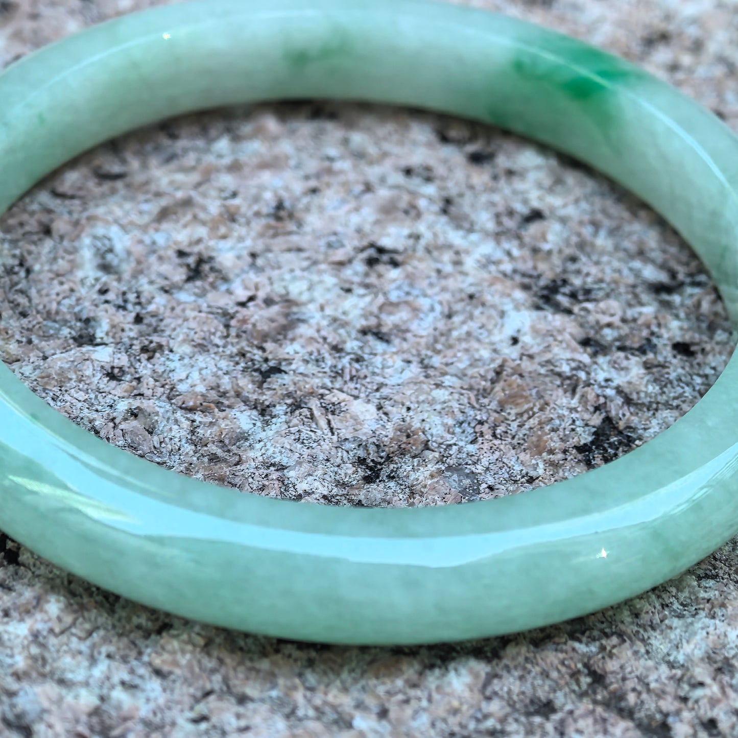 Natural Grade-A Jadeite Icy Glutinous Apple-Green D-shaped Bangle ·Burmese Jade 53.6mm