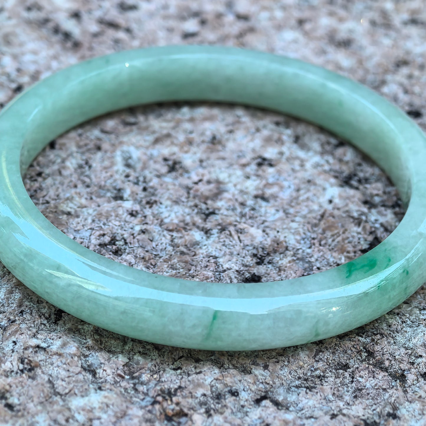 Natural Grade-A Jadeite Icy Glutinous Apple-Green D-shaped Bangle ·Burmese Jade 53.6mm