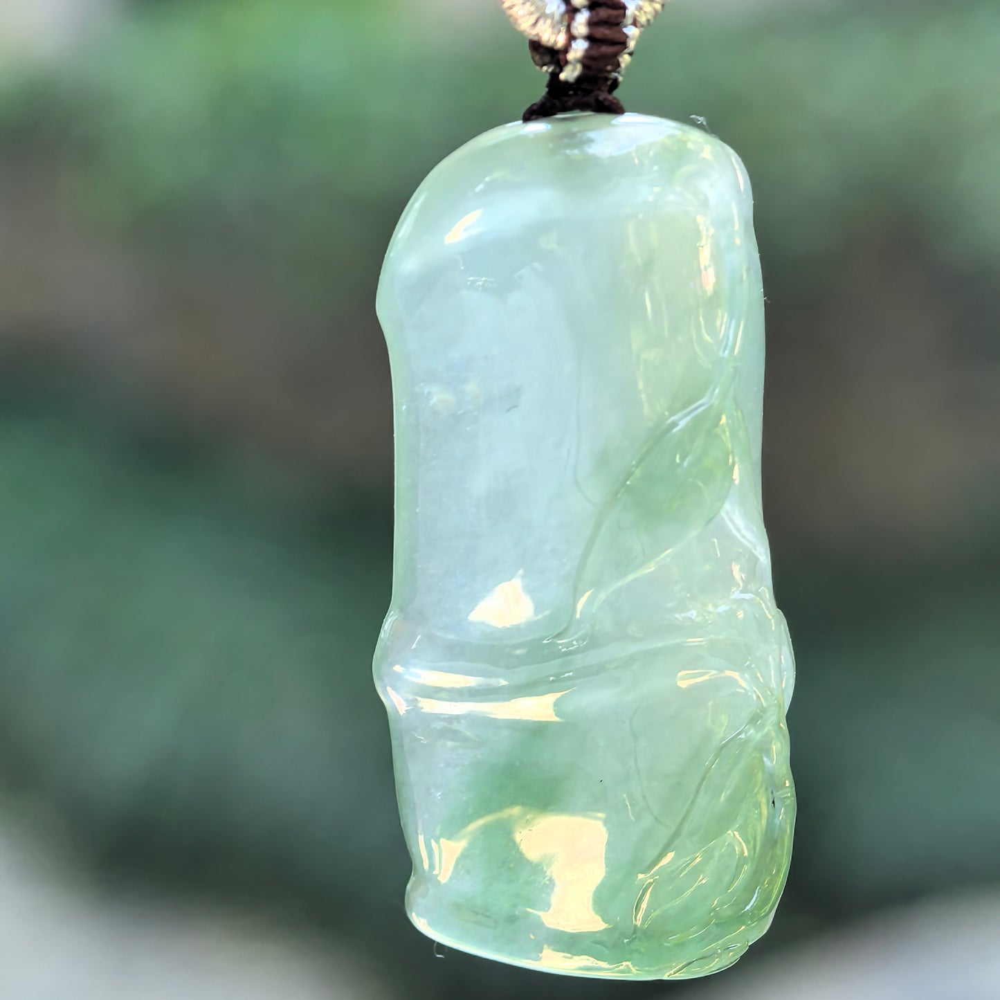 Natural Grade-A Jadeite Icy Translucent Green Bamboo Pendant · Burmese Jade