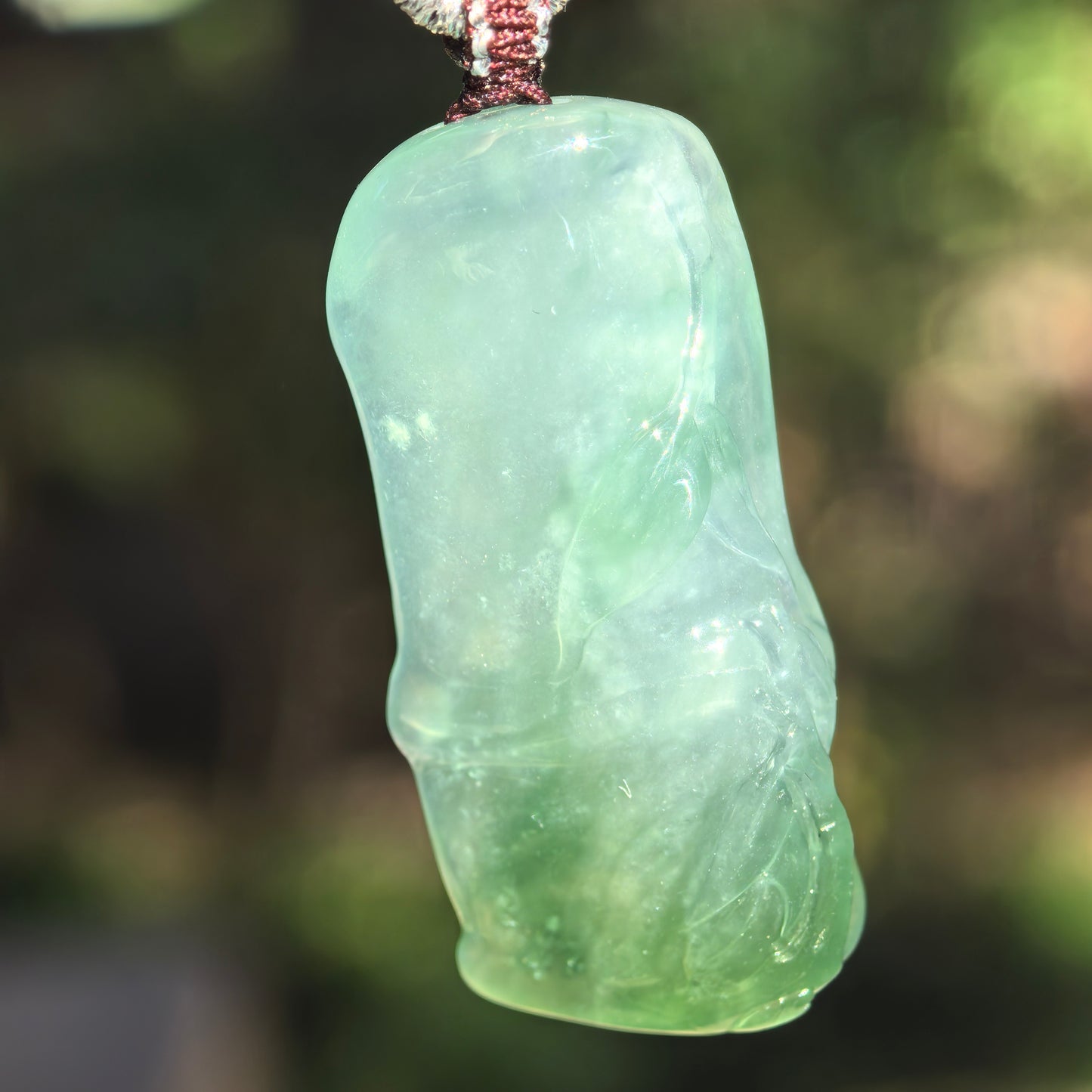 Natural Grade-A Jadeite Icy Translucent Green Bamboo Pendant · Burmese Jade