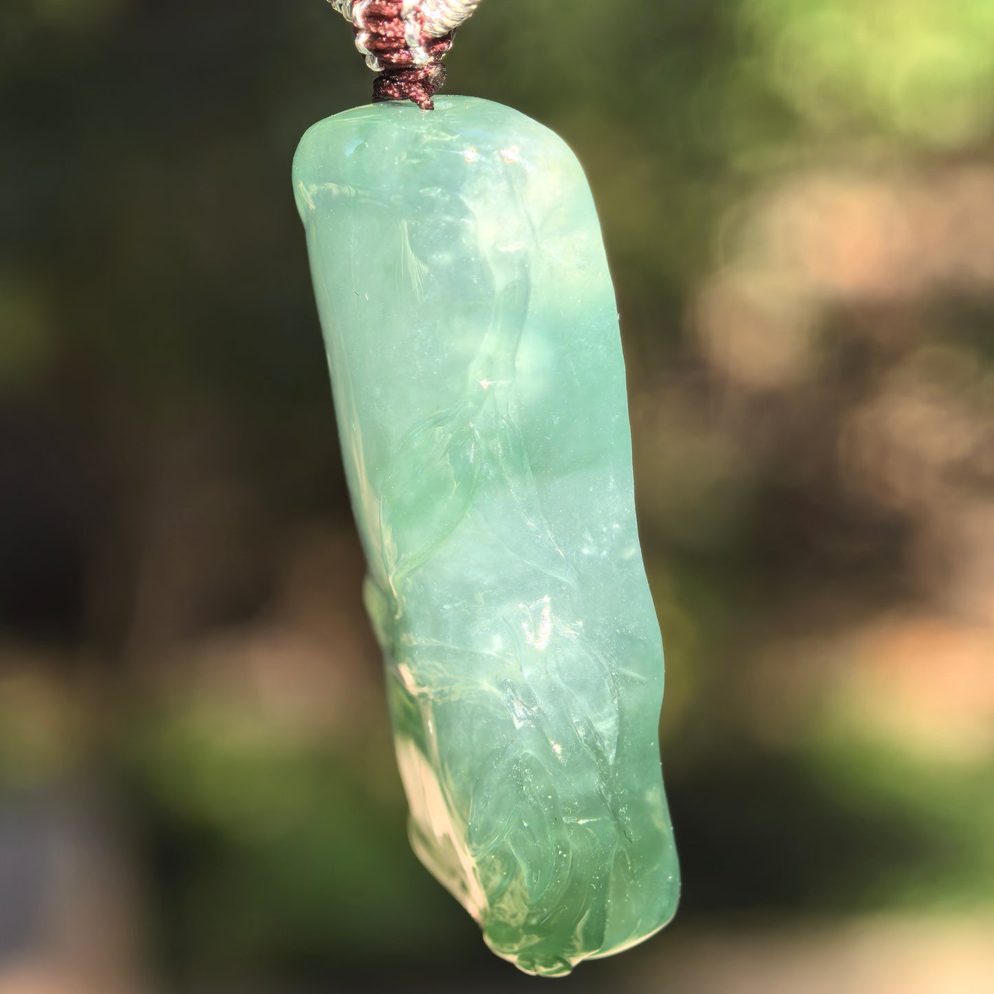 Natural Grade-A Jadeite Icy Translucent Green Bamboo Pendant · Burmese Jade