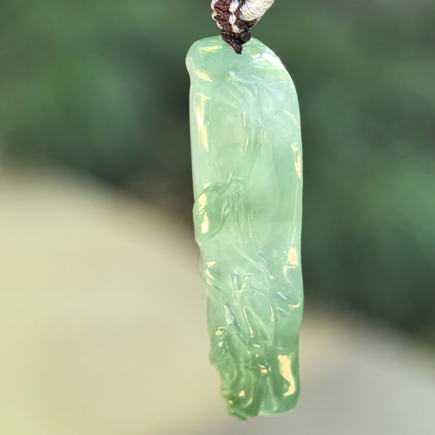 Natural Grade-A Jadeite Icy Translucent Green Bamboo Pendant · Burmese Jade