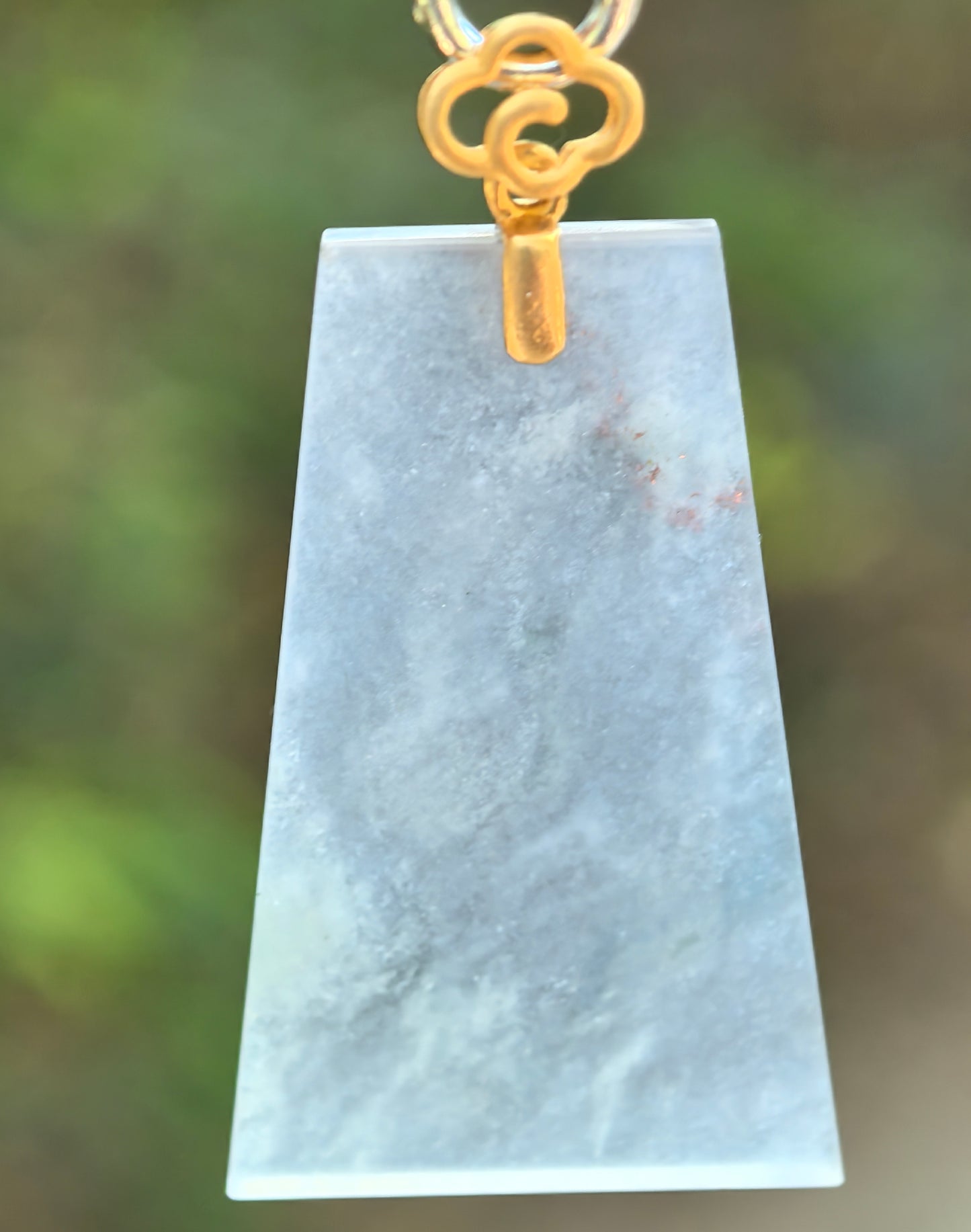 Natural Grade-A Jadeite Icy Translucent Plain Jade Plaque Pendant with 18K Gold Bail · Burmese Jade