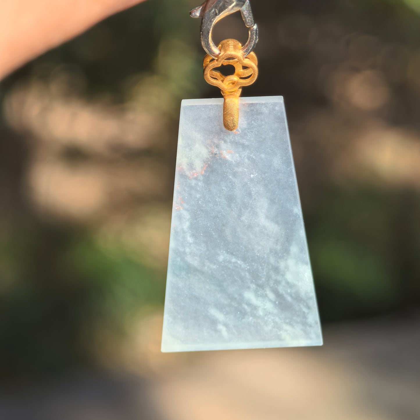 Natural Grade-A Jadeite Icy Translucent Plain Jade Plaque Pendant with 18K Gold Bail · Burmese Jade