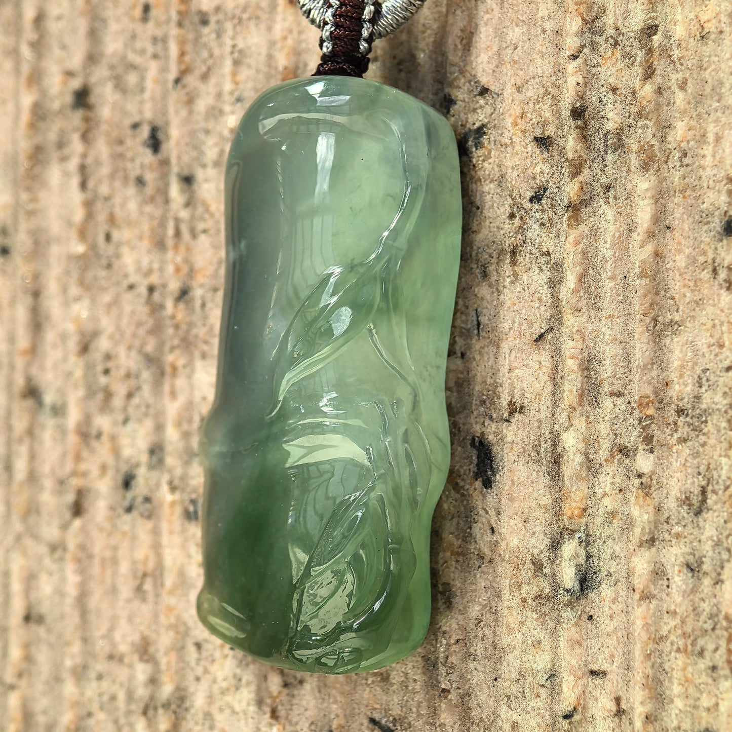 Natural Grade-A Jadeite Icy Translucent Green Bamboo Pendant · Burmese Jade