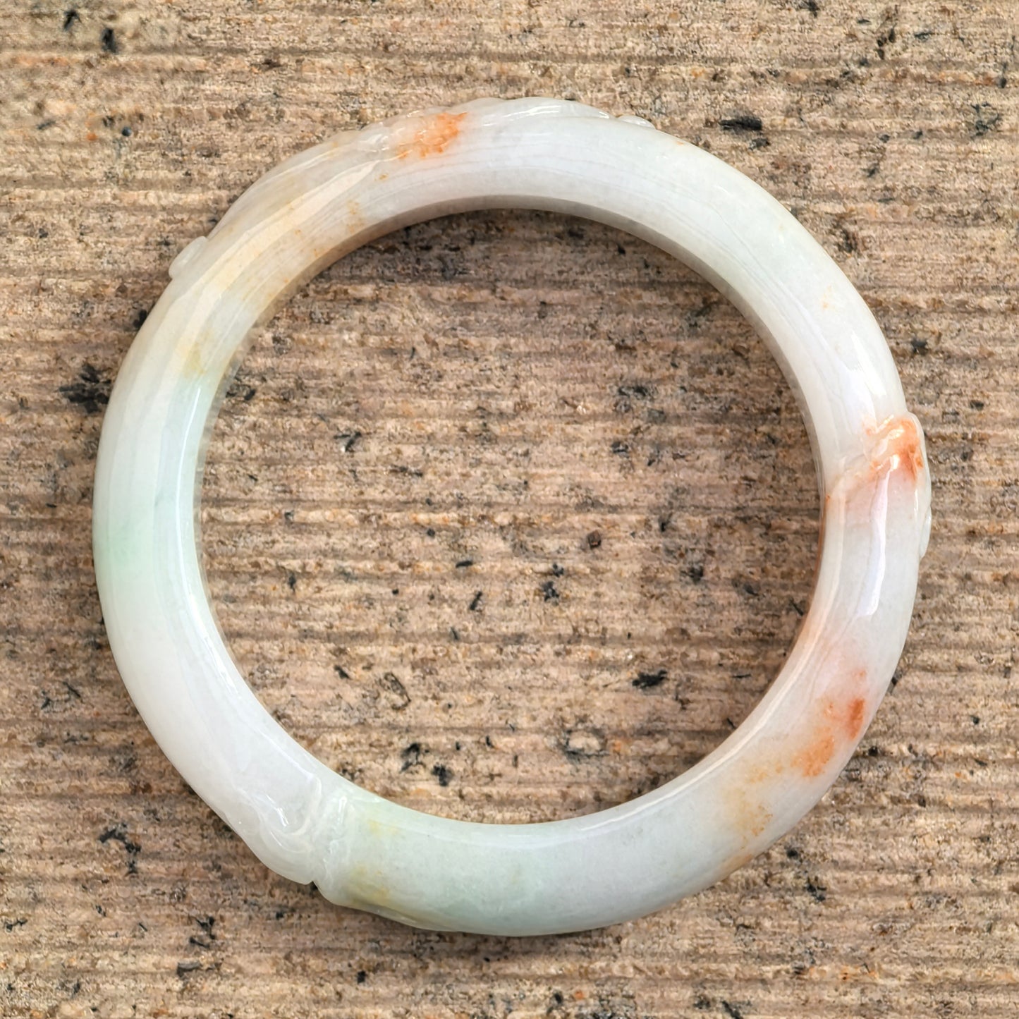 Natural Grade-A Jadeite Glutinous “Golden Splash” Carved D-shape Bangle ·Burmese Jade