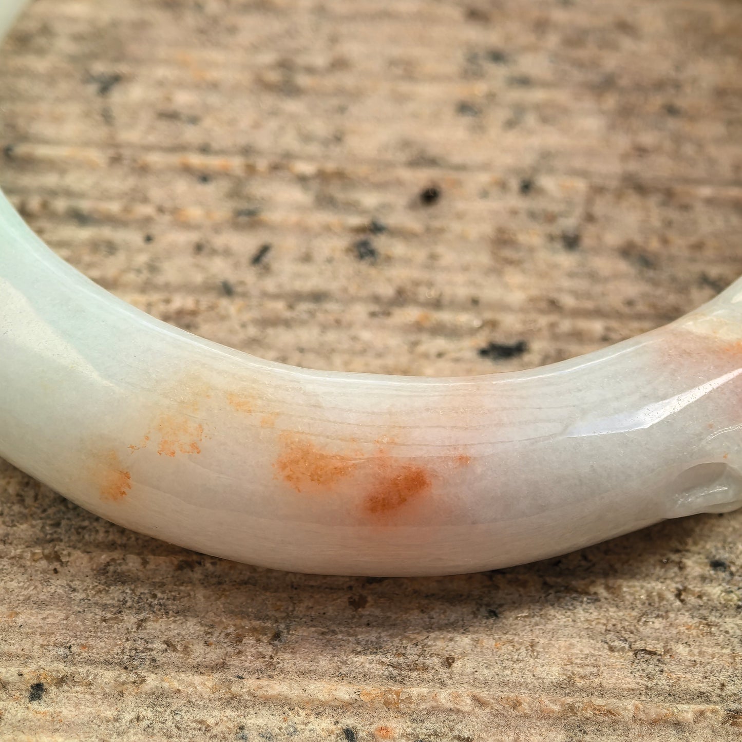 Natural Grade-A Jadeite Glutinous “Golden Splash” Carved D-shape Bangle ·Burmese Jade