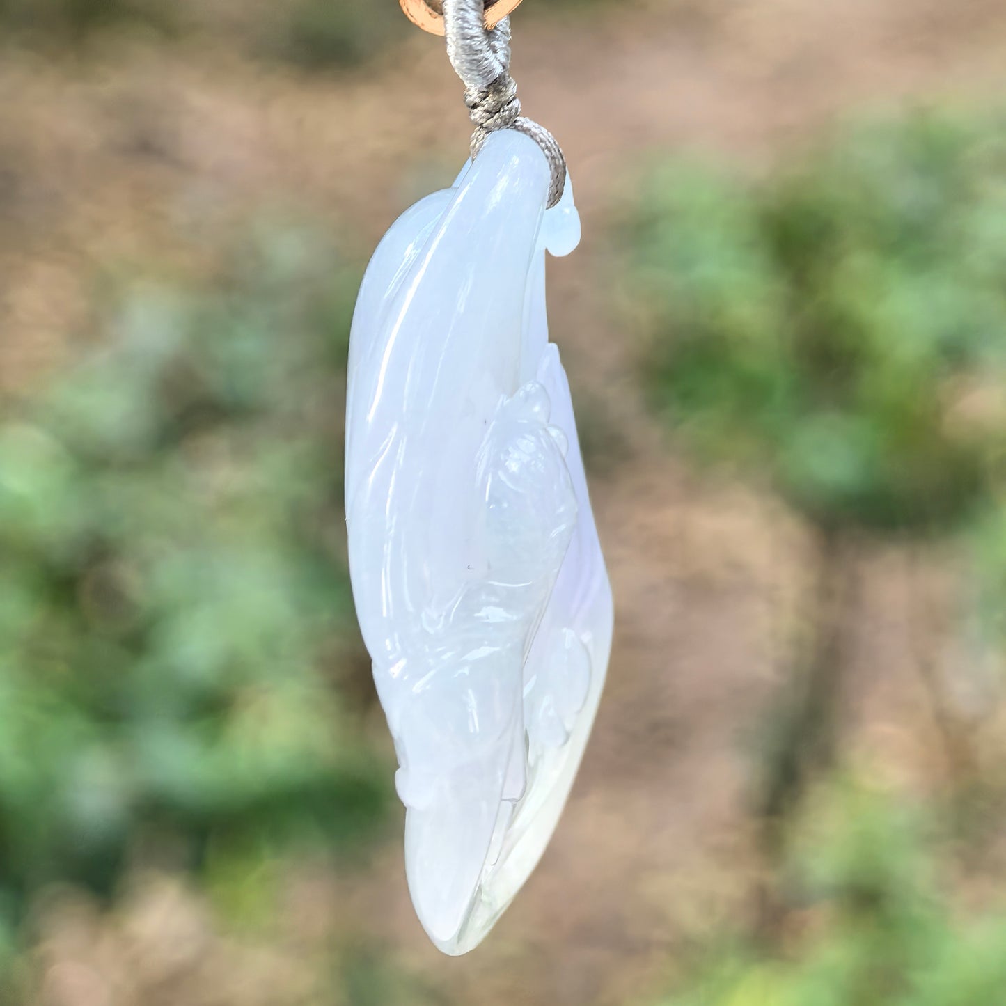 Natural Grade-A Jadeite Glutinous-Icy Lavender Lotus Fish Pendant ·Burmese Jade